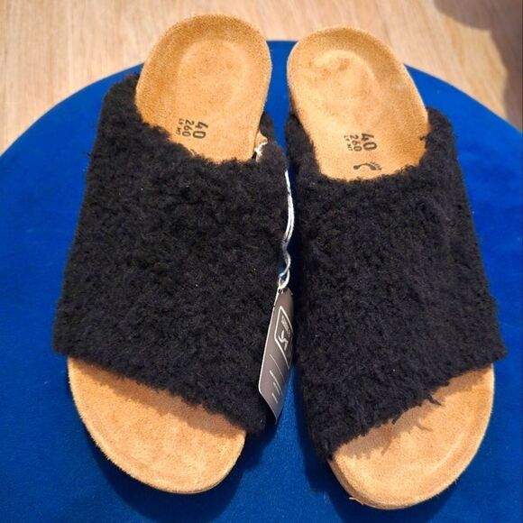 Papilio Birkenstock Namica Teddy Shearling Slip on Sandals In Black Size 9 - Picture 1 of 10